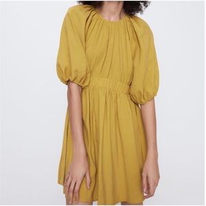 NWT ZARA mustard yellow mini dress with 3/4 bell sleeves and ties at waist M